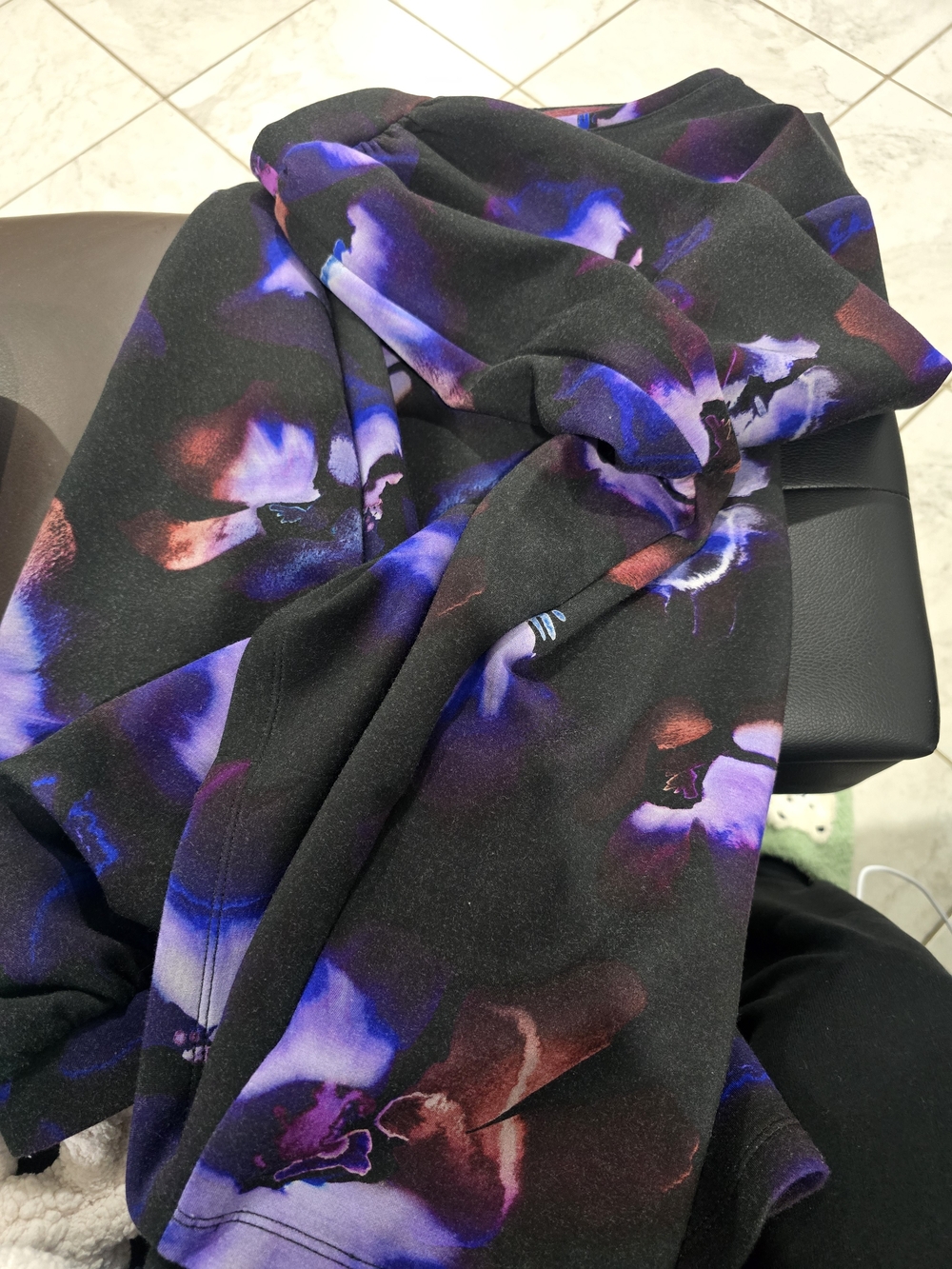 Chico's Black Floral-Print Long Sleeve Top with Purple & Rust Accents - Picture 3 of 5